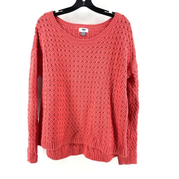 Old Navy Sweaters - Old Navy Women's Orange Coral Open Knit Long Sleeve Pullover Sweater Large Warm